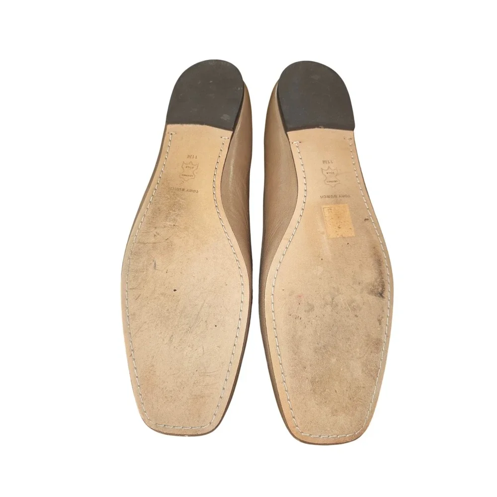 Tory Burch Georgia Ballet Flats Womens 11 Almond Flour Beige Leather 134895